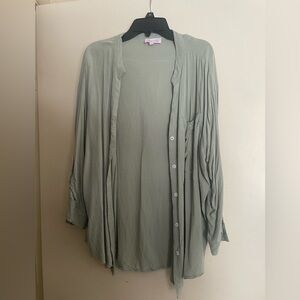 Pink Lily Green Button Down